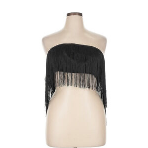 SHOWPO® Tube Top Size 16 | Black Strapless Sleeveless Top | Fringe Accents